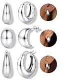 LOLIAS 3 Paar Ohrringe Creolen Silber 925 Mittelgroß Damen Ohrringe Silber 925 Creolen Ohrringe Creolen Set Chunky Hoop Earrings Silber Schmuck Damen