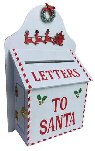 Generico Cassetta Postale per Le Lettere a Babbo Natale - in Legno Multicolore - H32 x 20 x 10 cm - Buca Postale Letterina Natalizia -Arredamento Addobbi Natalizi Bianco