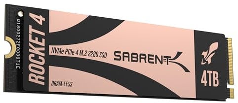 SABRENT NVMe SSD M.2 PCIe 4TB Gen4 – 7400 MB/s Lesen, 6400 MB/s Schreiben – Interne SSD für Desktop-PCs, Laptops & PS5 – hohe Leistung, wenig Wärme, ideal für Gaming & Systembauer (SB-RKT4L-4TB)