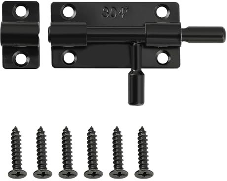 Mooche Loquet Porte, Loquets et Verrous Porte Fermoir Pratique, Verrou Porte Exterieur pour Portes, Fenêtres, Clôtures, en Acier Inoxydable SUS304, Verrou Porte Coulissante, Noir