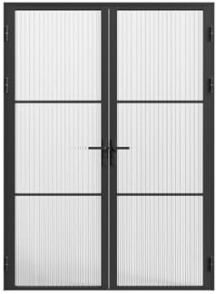 Vente-unique-Tür-Set - zwei Flügel - wendbar - Aluminium & Glas strukturiert - 2 x 204 x 93 cm - Schwarz - MASERU
