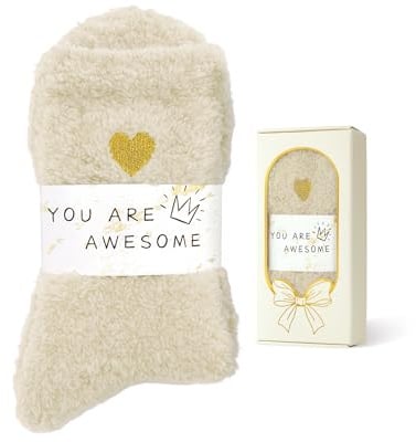 American Trends Fuzzy Socks for Women in Gift Box, Ultra-Soft Cloud Sleep Socks Gifts for Women, Ready to Gift 1Pack White Beige