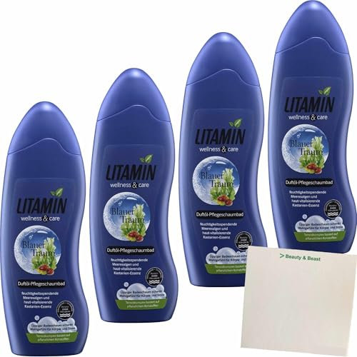 usy Bundle für Litamin Bad Blauer Traum Duftöl-Pflegeschaumbad 4er Pack (4x750ml Flasche) + usy Block