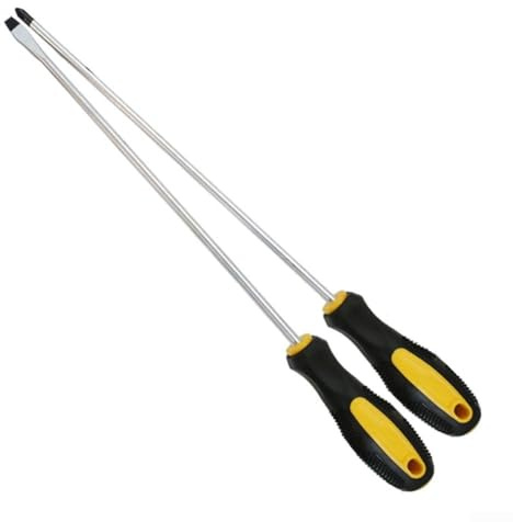Professional 12 Inch Long Magnetic Screwdriver Set, with Rubber Handle Cross and Slotted Bits, Extra Length Design, for Hard to Reach Areas(2pcs set)