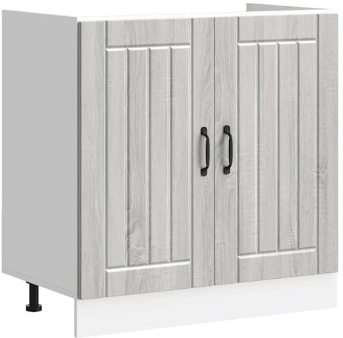 QZZCED Mobile base per lavello Lucca in legno controlaccato Sonoma Grigio, pannello per lavastoviglie con ampio spazio di archiviazione, porte pratiche e gambe regolabili,