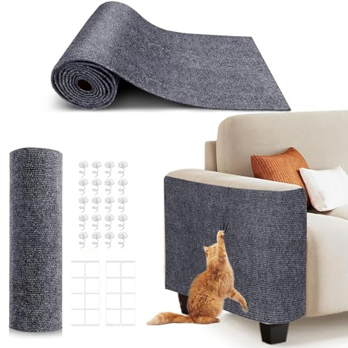 78.7X15.8 Self-Adhesive Cat Scratching Mat - Durable Couch Protector from Cat Claws, DIY Furniture Protector from Cats Scratching, Sticky cat Scratch Wall mat- No Residue, Safe for Cats (Dark Grey)