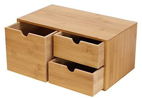 PBTERDTF Schreibtisch Organizer Bambus schubladenbox 3 Schubladen Briefablage, Büro Organizer Schubladens Mini Kommode für Büroutensilien Kosmetiksammlungen (3 Schubladen Typ-3)