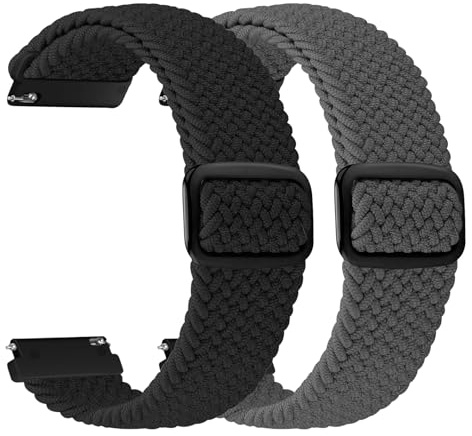 YONGBB 2 Stück 20mm Geflochtenes Armband Kompatibel mit Garmin Venu/Venu 2 Plus/Venu Sq, Vivoactive 6/5/3, Quick Release Sportarmband für Amazfit Bip 3/Active 2, Amazfit GTS 4/3/2 Damen Herren