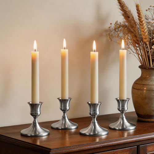 Filltown Kerzenständer Silber Metall Taper Kerzenhalter, 4 Stück Kleine Kerzenständer Vintage Moderne Dekoration für Tischdekoration, Kamin, Esszimmer, Feste, Weihnachtsdekoration oder Wohnaccessoires