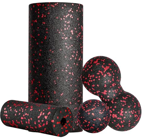 Faszienrolle Set Foam Roller Faszien Set mit Faszienball Mini Faszienrolle Klein und Duoball für Yoga Faszien Training von Muskeln Rot