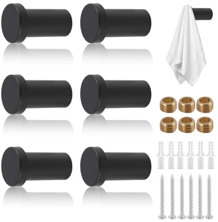 XiDeShop 6 Stück Edelstahl Handtuchhaken Schwarz Matt, Wandmontage mit Bohren, Garderobenhaken für Küche Badezimmer, Einfache Installation