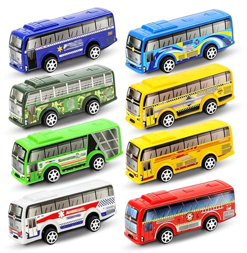 TUBAWD 6PCS Little Bus Set, City Transit Buses for Early Learning, Imaginative Play Skill Development Imagination and Storytelling