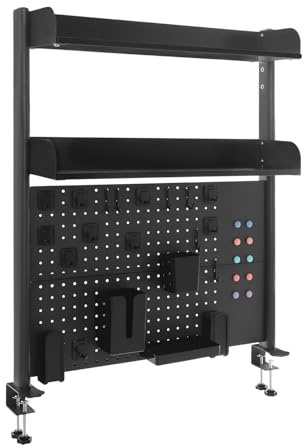 Clamp-On Desk Pegboard Organizer Shelf, Carbon Steel Desktop Storage for Home Office, Dorm, Gaming Desk, Privacy Panel, Space-Saving Shelves for Efficient Organization