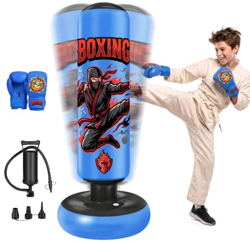 Oziral Aufblasbarer Boxsack für Kinder & Erwachsene 130cm/150cm/165cm Standboxsack mit Boxhandschuhen & Pumpe Stehender Boxsack Kinder Teenager für Karate Kickboxen Taekwondo Boxing Bag Punching Bag