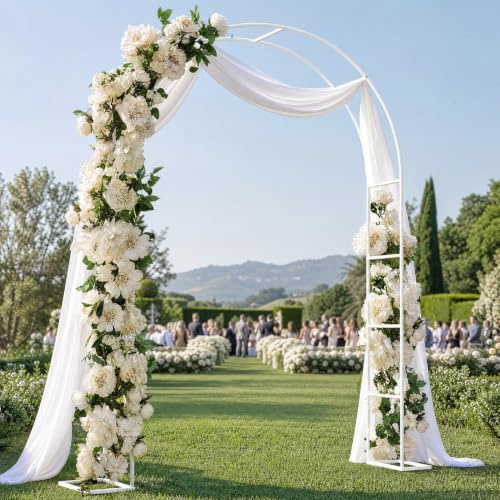 PEILU Gartenbogen Metall Pulverbeschichtet Rankgitter 240x192x38cm Wetterfest Rosenbögen mit Bodenbasen, Outdoor Kletterpflanzen Torbogen, Rosenhilfe für Rosen, Gemüse & Hochzeitsdekoration (Weiß)