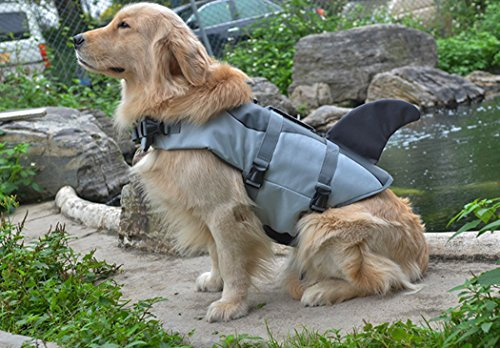 xiaoyu Giubbotto di Salvataggio per Cani, Gilet Regolabile per Cani con salvagente per Animali Domestici, Giubbotto di Salvataggio novizio per Animali Domestici, Grigio, L