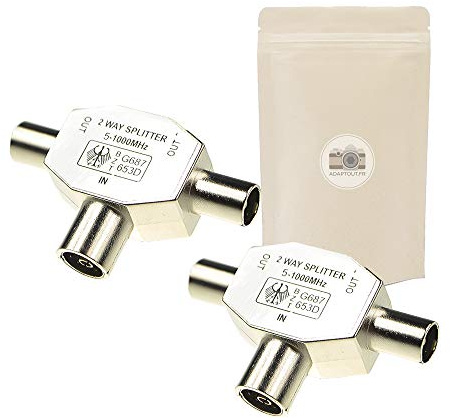 Adaptout X2 Doubleur Antenne TV 1 entrée Femelle 2 sorties Male Répartiteur TV 2 Voies prise Type 9.5 Connecteur Coaxial Adaptateur Marque Française