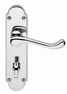 Golden Grace Victorian Scroll Door Handles on Shaped Backplate Bathroom Door Handle in Polished Chrome Finish - 170mm x 40mm