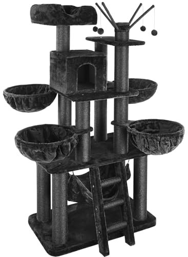 Tectake® Arbre à Chat sisal 195cm - Maison Intérieure avec Griffoir, Couchage, Hamac, Échelle, Lit et Panier