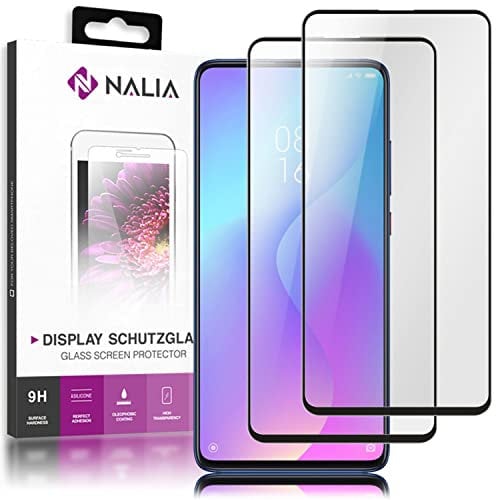 NALIA (2-Pack Schutzglas kompatibel mit Xiaomi Mi 9T Pro Glas, 9H Full-Cover Screen Display Schutz, Handy Schutzfolie Bildschirm-Abdeckung Film Protector Tempered Glass Klar - Transparent Schwarz