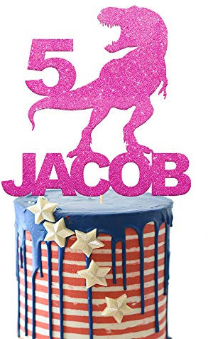 EDSG Personalised Dragon Cake Topper for Boy | Multicolour Glitter Topper for 1st, 3rd, 5th, 7th, 9th, 13th Birthdays (Pink)