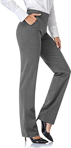 Tapata Donna 71cm/76cm/81cm/86cm Pantaloni Dritti Elasticizzati con Tasche, Tall/Regolare/Pettie per Ufficio Affari Casual Carbone Large