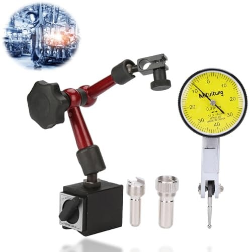 Messuhr und Magnetbasis, einfache Struktur,Messuhr und Magnetbasis, 0~0.8mm Messuhr mit Magnethalter Mit Zentralklemmung 0,01 mm Messskala Messwerkzeug Präzision 0-0,8 mm, Einstellbare Flexib