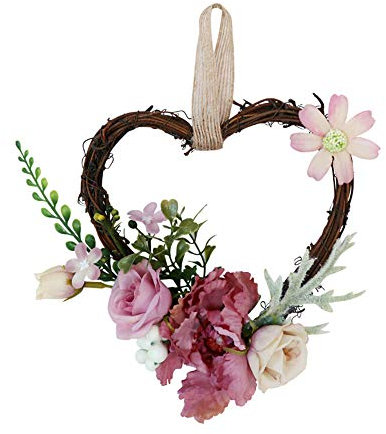 æ— 15cm Spring Heart Wreath, Mini Heart-Shaped Rose Flower Wreath Summer Floral Garland for Front Door Wedding Home Office Wall Decor