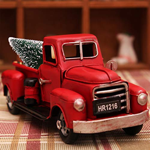 Ooscy Pick-Up Truck mit Weihnachtsbaum Rot - Handbemalte Glas Weihnachtskugel - Mundgeblasen Weihnachtsbaum Dekoration Figuren Lustige Dekoration Anhänger Baumkugel