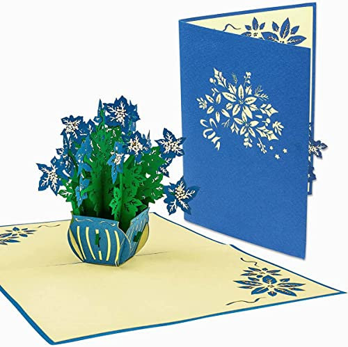 LIN17668, Pop - Up - Karten Blumen Geburtstagskarte Grußkarten Blumenstrauß 3D Klappkarte Muttertags-karten Danke Viel Glück Gute Besserung, Blaue Blumen, N391
