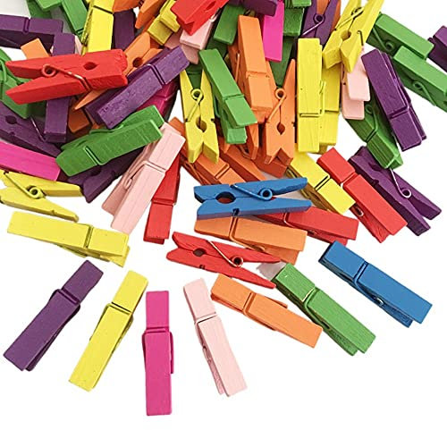 ANCLLO 100 Mini Pinzas de Madera de Color de 3,5 cm, Multicolor Decorativo Pinzas de Madera, Fotos Decorativo Clips, Artesanal Pinzas, para Manualidades, Fotos Fiesta Decor, Clips de Fotos, Regalo