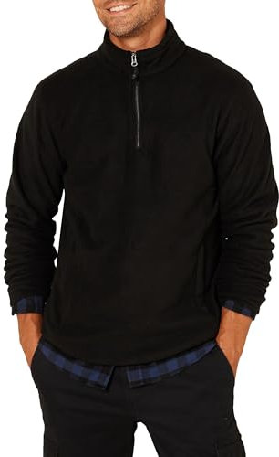 Amazon Essentials Herren Polarfleecejacke mit Viertelreißverschluss, Schwarz, L