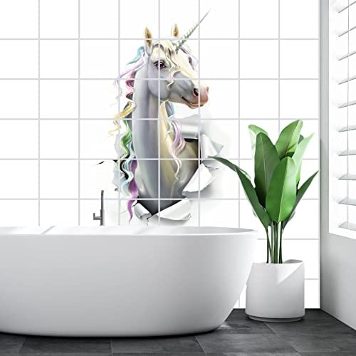 FoLIESEN Fliesenaufkleber - Deko-Bild für Bad, Küche, Badezimmer - Dekoration Fliesen-Bild selbstklebend - Einhorn, Fliese - Bild (BxH):15x20 cm - 60x100 cm / 20-tlg.
