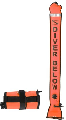 DEWIN Boje Tauchen, 120 x 15 cm Aufblasbar Tauchboje mit Überdruckventil Schwimmboje Erwachsene Hohe Sichtbarkeit Markierungsboje für Warnung vor Meeresschnorcheln und Tieftauchen