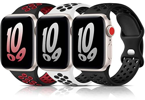 Bandkids 3 Stück Regenbogen-Armbänder kompatibel für Kinder, Apple Watch, Jungen, Mädchen, atmungsaktiv, weiches Silikon-Armband für Apple Watch Serie 8/7/6/5/4/3/2/1/SE, 38 mm, 40 mm, 44 mm, 45 mm