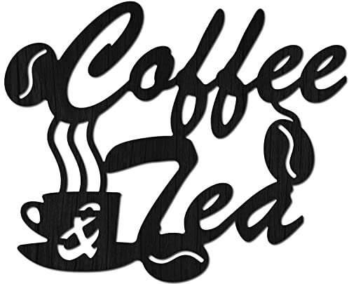 CREATCABIN Coffee and Tea Bar Sign Wooden Hanging Wall Art Coffee Cup Wall Decor Black Bar Letter Sign Silhouette Plaque for Cafe Farmhouse Home Kitchen Bar Restaurant 11.81 x 9.84 Inch