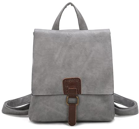 OBC Damen Rucksack Tasche Crossbody Handtasche Messenger Schultertasche Umhängetasche Shopper Vintage Kuriertasche Überschlagtasche Leder Optik Grau