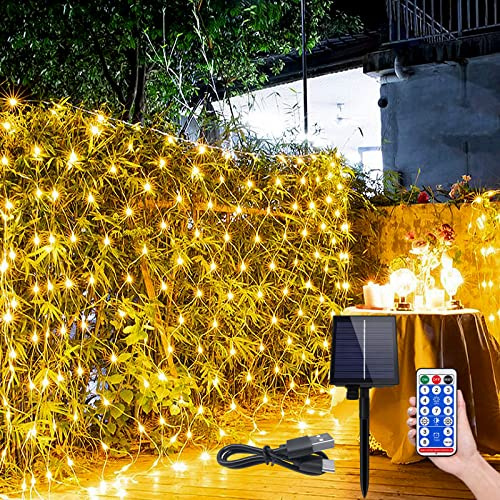 ACXIN Solar LED Lichternetz 6x4m 480LEDs Mesh Außen Innen Solar Garten Lichterkettenvorhang 8 Leuchtmodi Net Mesh Deko IP44 Wasserfest mit Fernbedienung Timer