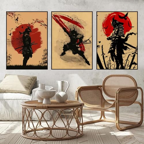 UGZDEA Japanese Samurai Leinwand Bilder, Japanese Bushido Art Portrait Poster Modern Dekoration Poster Malerei-Ohne Rahmen(A,3x40x60cm)