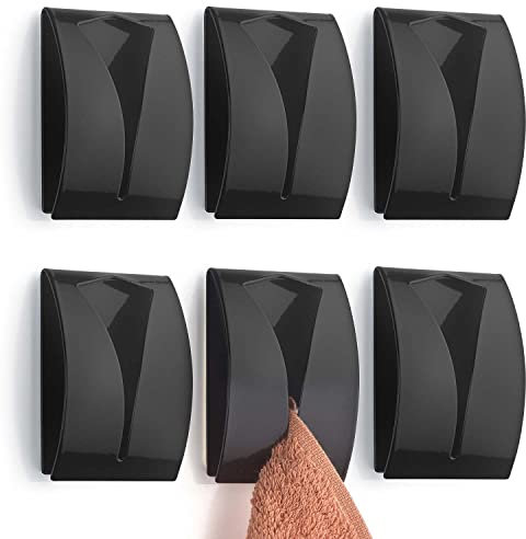 TECBULL® 6 Handtuchhaken Edelstahl schwarz glänzend, extra stark selbstklebend, Klebehaken, Handtuchklemme, Handtuchhalter, Geschirrtuchklemme ohne Bohren