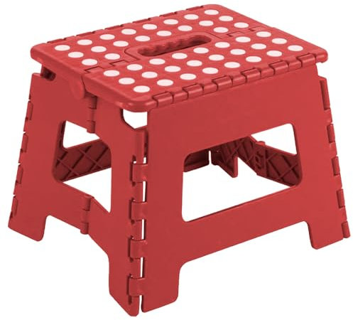 Acan Tradineur - Taburete Plegable Multiusos - PVC - Escalera Infantil Antideslizante - Altillo para Cocina o Baño - Reposapiés para Niños - Máx. 150 kg (Rojo - 22 x 29 x 22 cm)