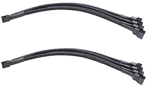 BUYMINERS.CA PC Fan Splitter Extension Cable - 1 to 4 PWM Fan Splitter Compatible with 3 & 4 Pin PC Cooling Fans, 10 inch Black Braided Nylon Cable (2 Pack)