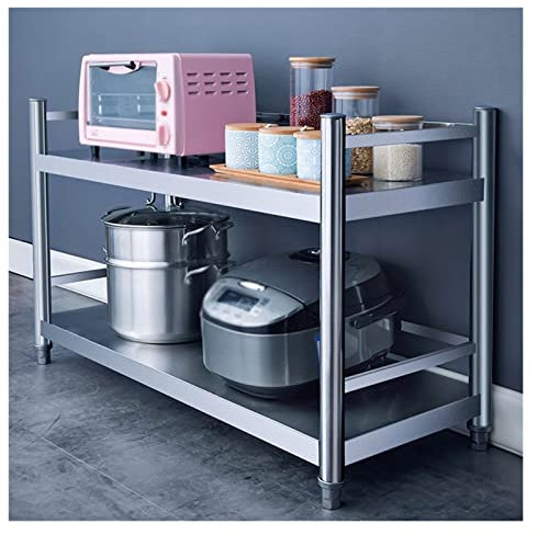 pujindu Stainless Steel Shelves, 2 Tier Kitchen Industrial Storage Rack, Metal Shelving Units For Kitchen Garage, Easy To Assemble (Color : Silver, Size : 100X40X60CM)