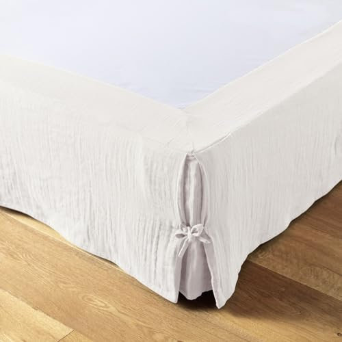 AltoBuy OUREA - Cache-Sommier à Nouettes 160x200cm Gaze de Coton Chantilly