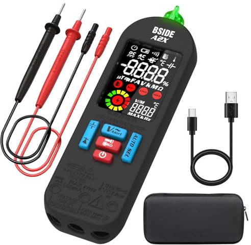 BSIDE A2X Multimetro Digitale Intelligente Ricaricabile VFD Tester di Corrente Elettrica LCD Colori Rilevatore di Tensione AC DC Tester di Capacità Resistenza Frequenza Diodo Continuità con Custodia