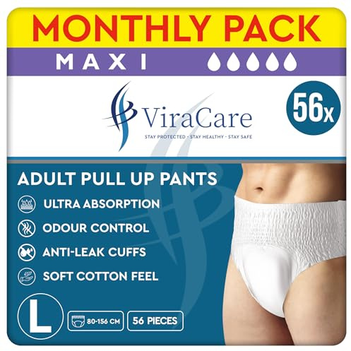 56 x Maxi Incontinence Pants Women and Men, Adult Nappies | Ultra Absorption, Anti-Leakage, Soft-Stretch Waistband, Breathable, Discreet Fit, Adult Diapers, Large Size (4 Packs of 14)