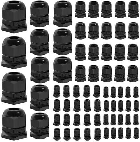 Joinfworld 72pcs Cable Glands Kit Waterproof Strain Relief Cord Connector Grip Weatherproof Cable Pass Through PG7 1/4 1/2 3/4 1 NPT Wire Grommet