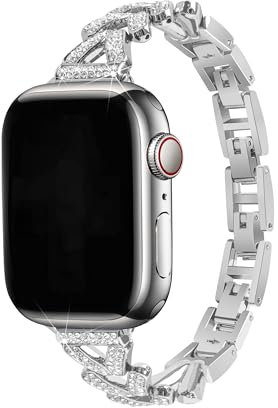 Metallo Cinturini Glitter Compatibile per Apple Watch SE 44mm, Bling Strass Cinturino di Ricambio Acciaio Inossidabile Band Compatibile con iWatch Ultra 49mm 45mm 44mm 42mm Series SE 9 8 7 6 5 4 3 2 1