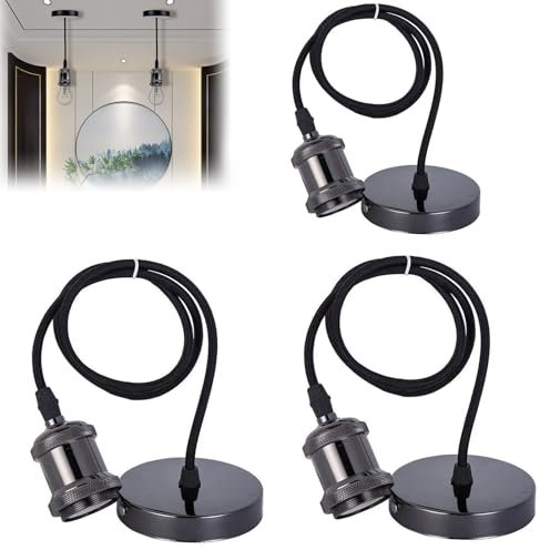 3 Stück E27 Lampenaufhängung, E27 Fassung mit Kabel E27 Fassung Lampenfassung E27 mit 100cm Kabel Vintage Pendelleuchte mit Deckenhalterung Pendelleuchte für Zuhause, Bar, Café