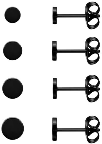 BVLAGIDA 4 Paare Titan Ohrstecker Hypoallergen für Damen Herren, Runde Ohrstecker Schwarz, Titan Ohrringe Mit Geschenkbox, 2/3/4/5mm